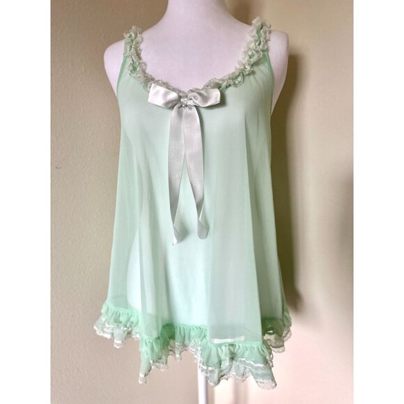 Victoria Secret Mint Green Babydoll Lingerie In Small With Lace Details - Picture 1 of 7
